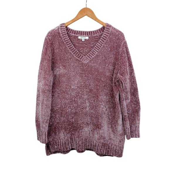 ORVIS Chenille Sweater Womens XXL Mauve Pink Chunky Cozy V-neck Pullover Soft - Picture 1 of 11